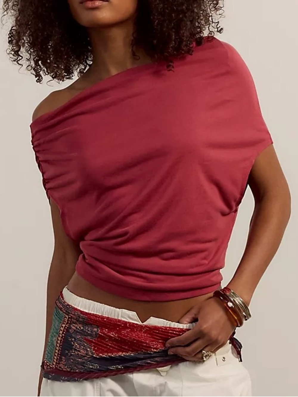 Free People Blake Off-The-Shoulder Draped Top in Deep Claret Size XL - Picture 5 of 14